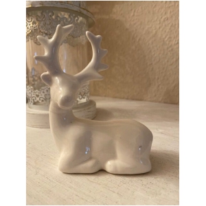 Hirsch 9 cm lang liegend aus Porzellan